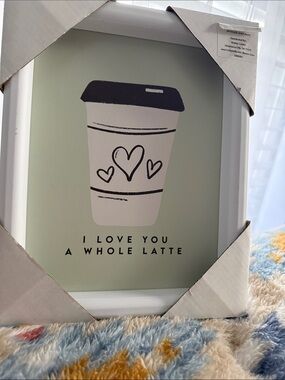 I Love You a Whole Latte Wooden NWT Frame Mint & White